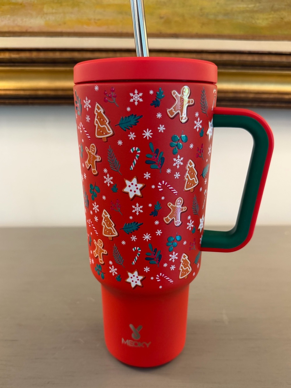 Meoky 40oz Christmas Insulated Tumbler w Handle Gingerbread Holiday  Car Cup